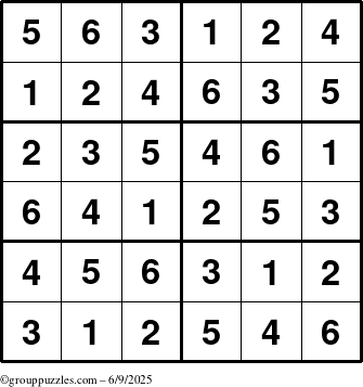 The grouppuzzles.com Answer grid for the Sudoku-Junior puzzle for Monday June 9, 2025