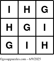 The grouppuzzles.com Answer grid for the TicTac-GHI puzzle for Monday June 9, 2025