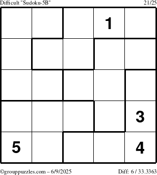 The grouppuzzles.com Difficult Sudoku-5B puzzle for Monday June 9, 2025