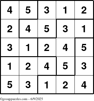 The grouppuzzles.com Answer grid for the Sudoku-5B puzzle for Monday June 9, 2025