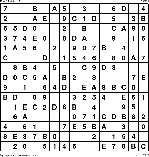 The grouppuzzles.com Easy Sudoku-15 puzzle for Monday June 9, 2025