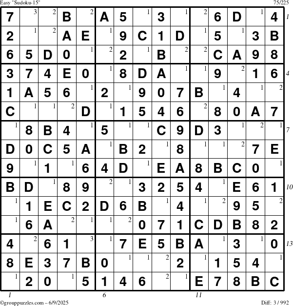 The grouppuzzles.com Easy Sudoku-15 puzzle for Monday June 9, 2025 with all 3 steps marked