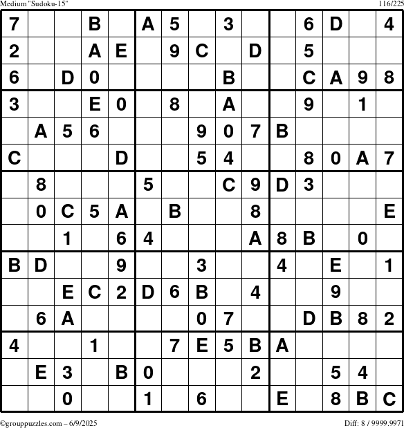 The grouppuzzles.com Medium Sudoku-15 puzzle for Monday June 9, 2025