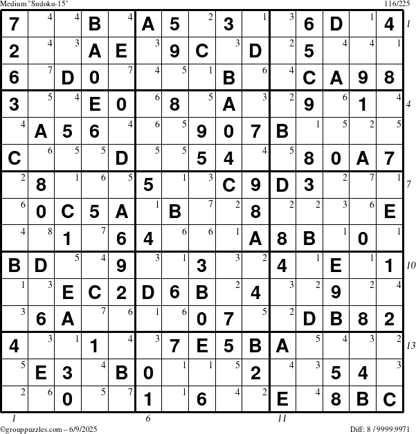 The grouppuzzles.com Medium Sudoku-15 puzzle for Monday June 9, 2025 with all 8 steps marked