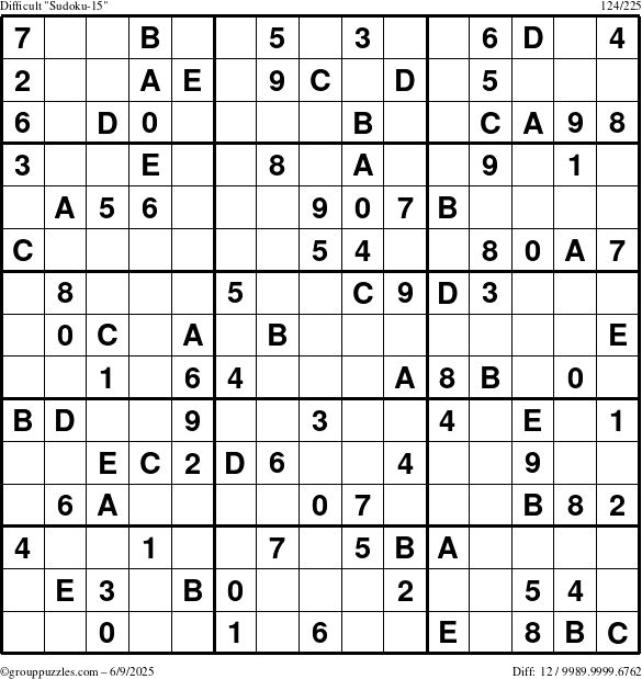The grouppuzzles.com Difficult Sudoku-15 puzzle for Monday June 9, 2025