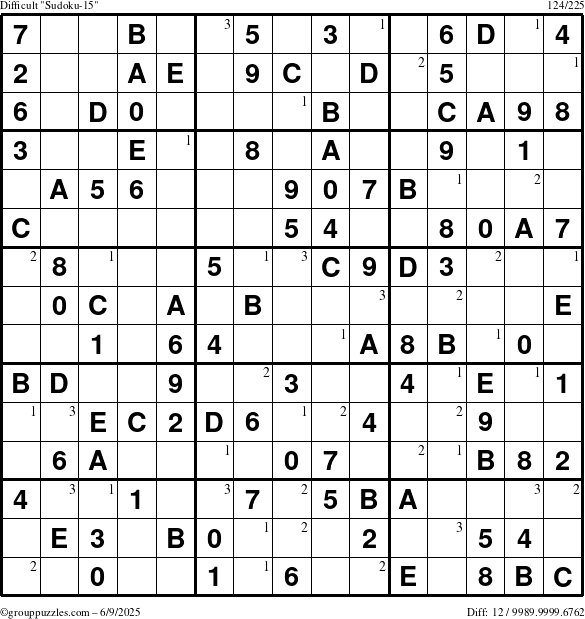 The grouppuzzles.com Difficult Sudoku-15 puzzle for Monday June 9, 2025 with the first 3 steps marked