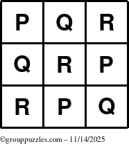 The grouppuzzles.com Answer grid for the TicTac-PQR puzzle for Friday November 14, 2025