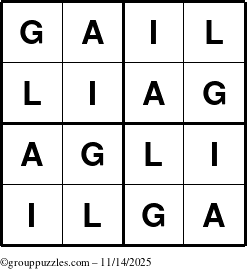 The grouppuzzles.com Answer grid for the Gail puzzle for Friday November 14, 2025