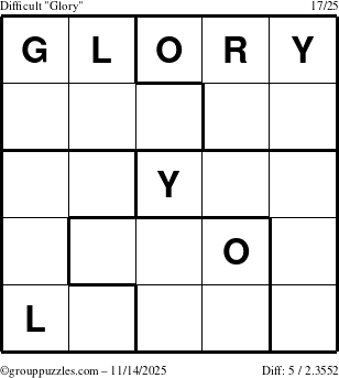 The grouppuzzles.com Difficult Glory puzzle for Friday November 14, 2025