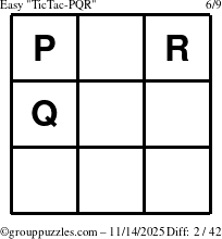 The grouppuzzles.com Easy TicTac-PQR puzzle for Friday November 14, 2025