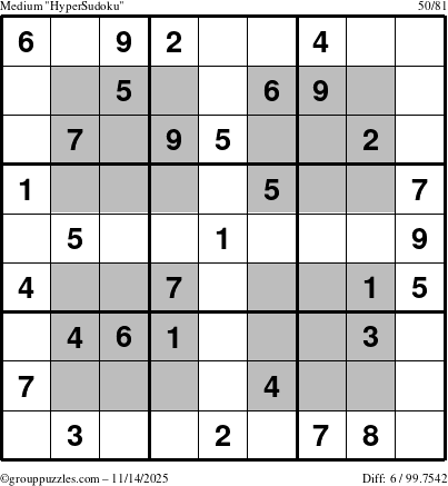 The grouppuzzles.com Medium HyperSudoku puzzle for Friday November 14, 2025