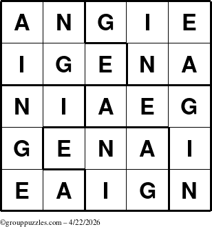 The grouppuzzles.com Answer grid for the Angie puzzle for Wednesday April 22, 2026