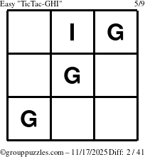 The grouppuzzles.com Easy TicTac-GHI puzzle for Monday November 17, 2025