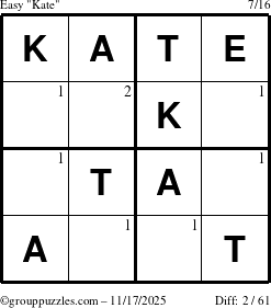 The grouppuzzles.com Easy Kate puzzle for Monday November 17, 2025 with the first 2 steps marked