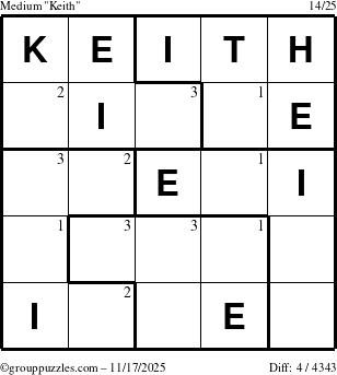 The grouppuzzles.com Medium Keith puzzle for Monday November 17, 2025 with the first 3 steps marked