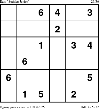 The grouppuzzles.com Easy Sudoku-Junior puzzle for Monday November 17, 2025