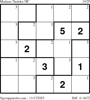 The grouppuzzles.com Medium Sudoku-5B puzzle for Monday November 17, 2025 with the first 3 steps marked