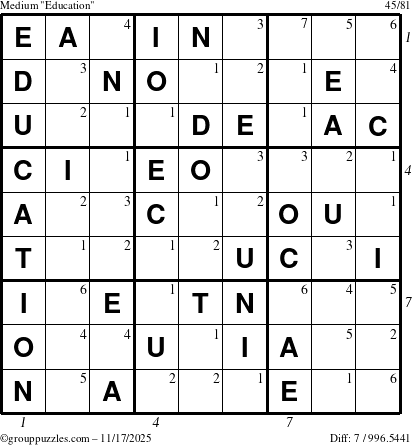 The grouppuzzles.com Medium Education-c1 puzzle for Monday November 17, 2025 with all 7 steps marked