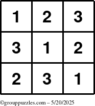 The grouppuzzles.com Answer grid for the TicTac-123 puzzle for Tuesday May 20, 2025
