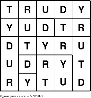 The grouppuzzles.com Answer grid for the Trudy puzzle for Tuesday May 20, 2025