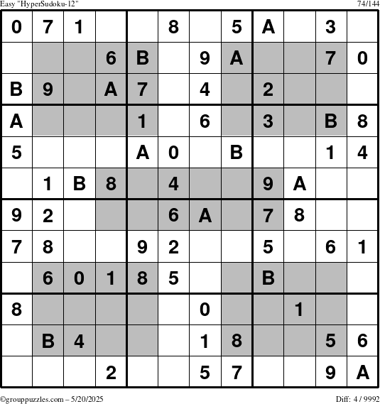 The grouppuzzles.com Easy HyperSudoku-12 puzzle for Tuesday May 20, 2025