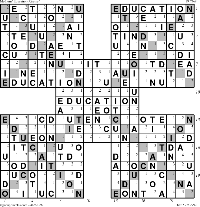 The grouppuzzles.com Medium Education-Xtreme puzzle for Thursday April 2, 2026 with all 5 steps marked