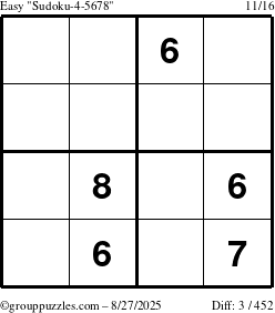 The grouppuzzles.com Easy Sudoku-4-5678 puzzle for Wednesday August 27, 2025