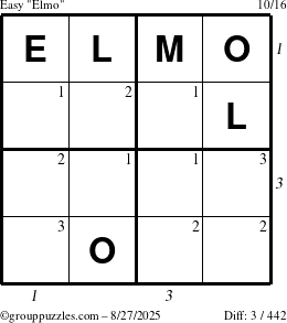 The grouppuzzles.com Easy Elmo puzzle for Wednesday August 27, 2025 with all 3 steps marked