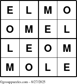 The grouppuzzles.com Answer grid for the Elmo puzzle for Wednesday August 27, 2025