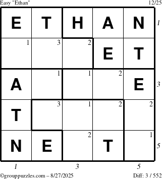 The grouppuzzles.com Easy Ethan puzzle for Wednesday August 27, 2025 with all 3 steps marked