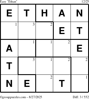 The grouppuzzles.com Easy Ethan puzzle for Wednesday August 27, 2025 with the first 3 steps marked