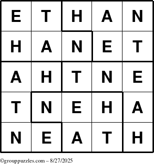 The grouppuzzles.com Answer grid for the Ethan puzzle for Wednesday August 27, 2025