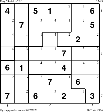 The grouppuzzles.com Easy Sudoku-7B puzzle for Wednesday August 27, 2025 with all 4 steps marked