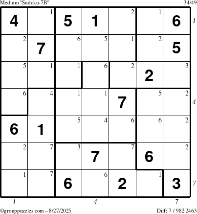 The grouppuzzles.com Medium Sudoku-7B puzzle for Wednesday August 27, 2025 with all 7 steps marked