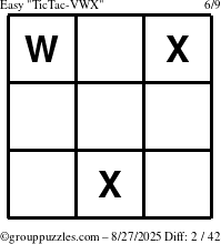 The grouppuzzles.com Easy TicTac-VWX puzzle for Wednesday August 27, 2025