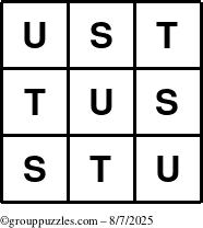 The grouppuzzles.com Answer grid for the TicTac-STU puzzle for Thursday August 7, 2025
