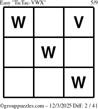 The grouppuzzles.com Easy TicTac-VWX puzzle for Wednesday December 3, 2025