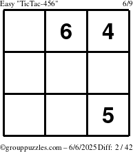 The grouppuzzles.com Easy TicTac-456 puzzle for Friday June 6, 2025
