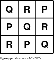 The grouppuzzles.com Answer grid for the TicTac-PQR puzzle for Friday June 6, 2025