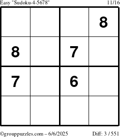The grouppuzzles.com Easy Sudoku-4-5678 puzzle for Friday June 6, 2025