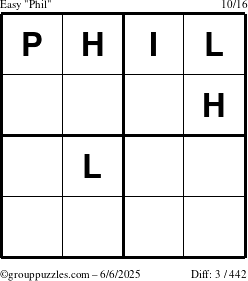 The grouppuzzles.com Easy Phil puzzle for Friday June 6, 2025