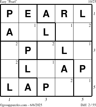 The grouppuzzles.com Easy Pearl puzzle for Friday June 6, 2025 with all 2 steps marked