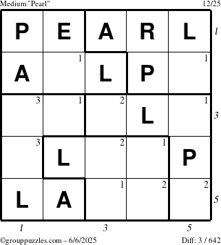 The grouppuzzles.com Medium Pearl puzzle for Friday June 6, 2025 with all 3 steps marked