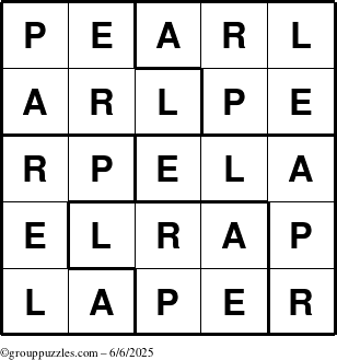 The grouppuzzles.com Answer grid for the Pearl puzzle for Friday June 6, 2025