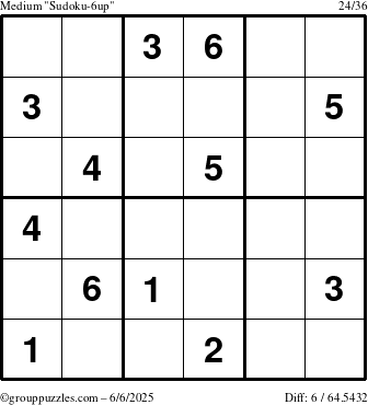 The grouppuzzles.com Medium Sudoku-6up puzzle for Friday June 6, 2025