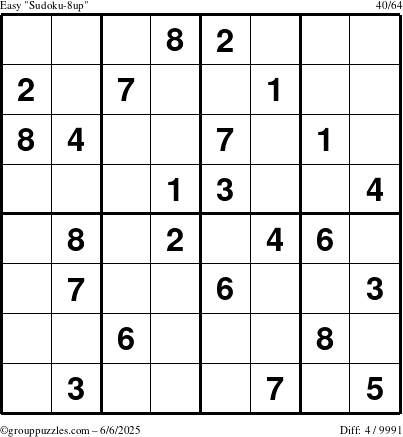 The grouppuzzles.com Easy Sudoku-8up puzzle for Friday June 6, 2025