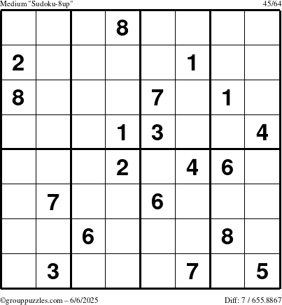 The grouppuzzles.com Medium Sudoku-8up puzzle for Friday June 6, 2025