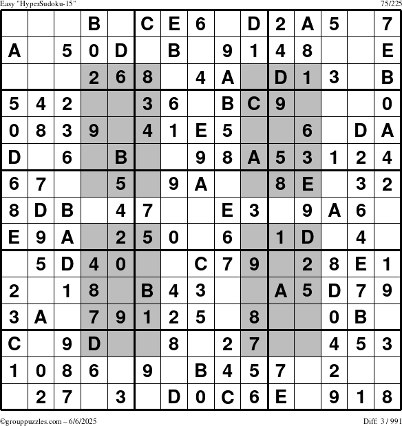 The grouppuzzles.com Easy HyperSudoku-15 puzzle for Friday June 6, 2025
