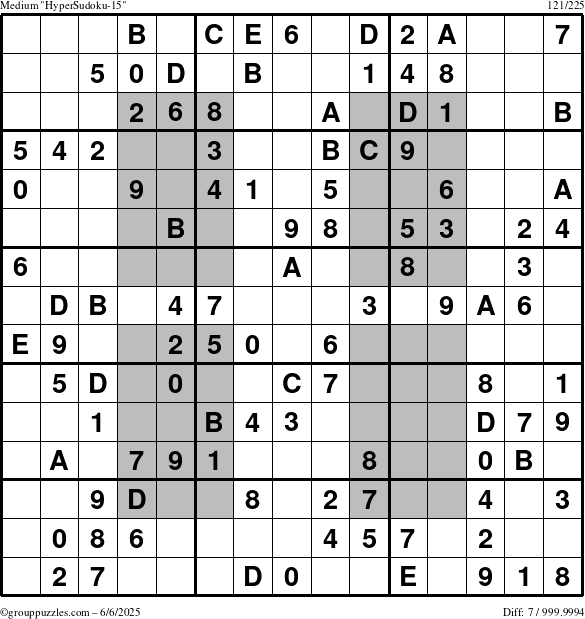 The grouppuzzles.com Medium HyperSudoku-15 puzzle for Friday June 6, 2025