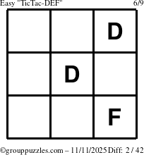 The grouppuzzles.com Easy TicTac-DEF puzzle for Tuesday November 11, 2025